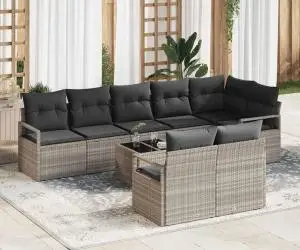 Set de canape de grădină vidaXL 9 piese cu perne gri din ratan poli