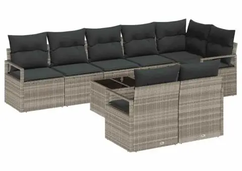 Set de canape de grădină 9 piese cu perne gri din ratan poli - 2/5