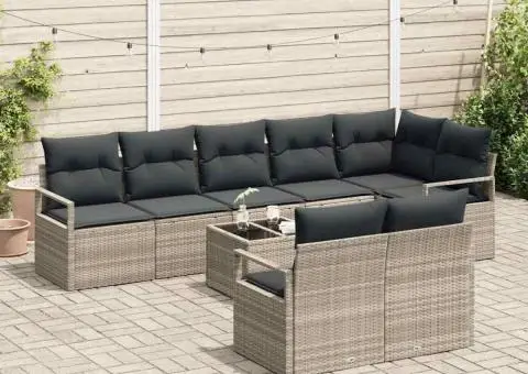 Set de canape de grădină 9 piese cu perne gri din ratan poli - 3/5