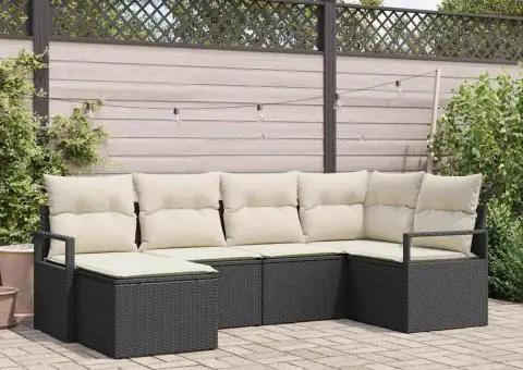 Set de canapea de grădină cu perne, 6 piese, Negru, Ratan polimeric - 1/5