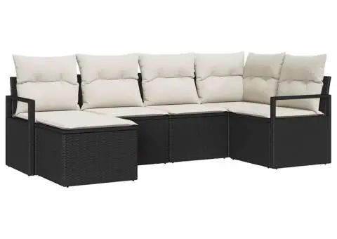 Set de canapea de grădină cu perne, 6 piese, Negru, Ratan polimeric - 2/5