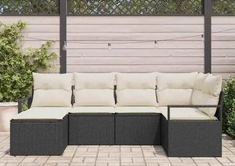 Set de canapea de grădină cu perne, 6 piese, Negru, Ratan polimeric - 3/5