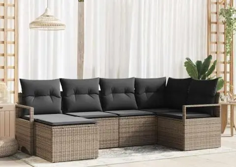 Set de canapea pentru grădină cu perne gri ratan poli - 1/5