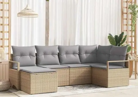 Set de canapea de grădină cu 6 piese și perne Bej Ratan Poli - 1/5