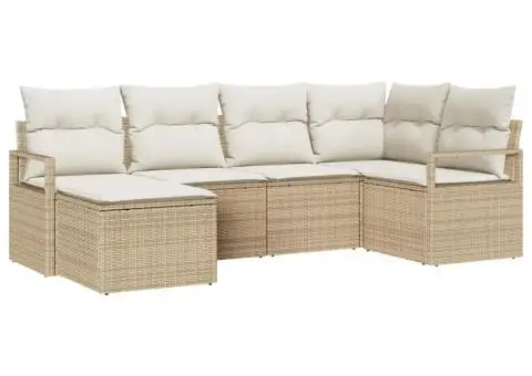 Set de canapea de grădină de 6 piese cu perne bej și ratan poli - 2/5