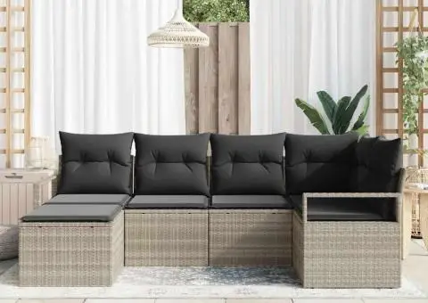 Set de canapea de grădină 6 piese cu perne gri deschis din ratan poli - 3/5