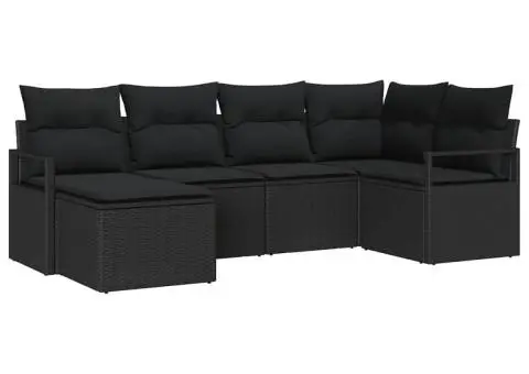 Set canapea de grădină cu perne negre din ratan poli - 2/5