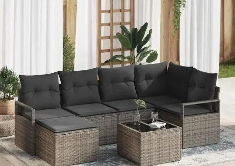 Set Canapea Grădină 6 Piese cu Perne Ratan Poli Negru - 1/5