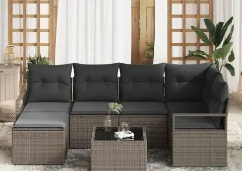 Set Canapea Grădină 6 Piese cu Perne Ratan Poli Negru - 3/5