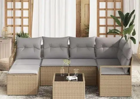 Canapea modulară grădină cu perne Ratan poli negru - 3/5