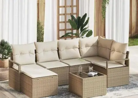 Set de sofa de grădină cu 7 piese cu perne din ratan poli maro - 1/5