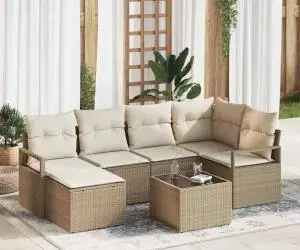Set de sofa de grădină vidaXL cu 7 piese cu perne din ratan poli maro