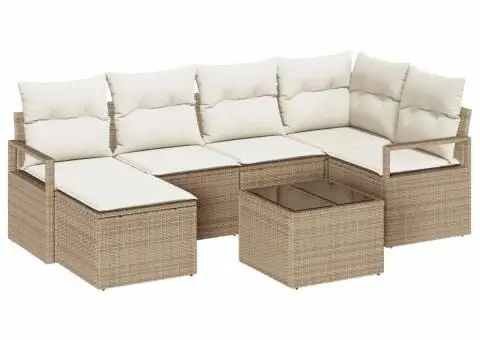 Set de sofa de grădină cu 7 piese cu perne din ratan poli maro - 2/5