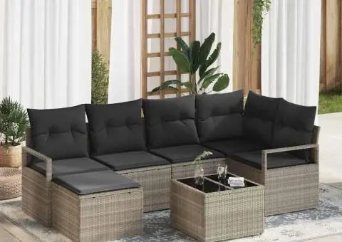 Set canapea grădină cu perne gri ratan poli - 1/5