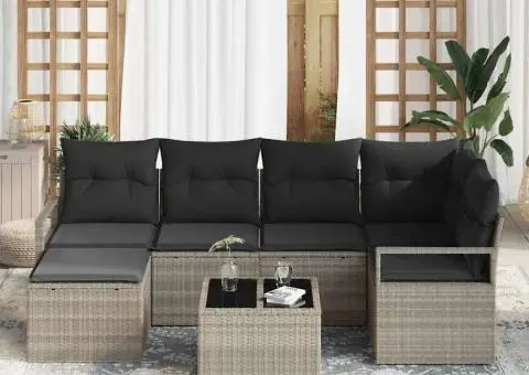 Set canapea grădină cu perne gri ratan poli - 3/5