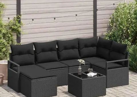 Set Canapea Grădină 7 Piese cu Perne Bej Ratan Polimeric - 1/5