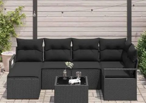 Set Canapea Grădină 7 Piese cu Perne Bej Ratan Polimeric - 3/5