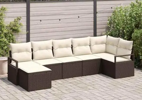 Set de canapea pentru grădină cu 7 piese maro din poli ratan - 3/5