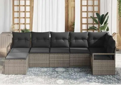 Set de canapele de grădină cu 7 piese și perne Gri Ratan Poli - 3/5