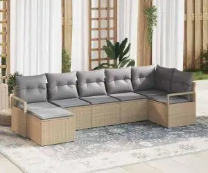 Set de canapele de grădină vidaXL cu 7 piese și perne Bej Ratan Poliester