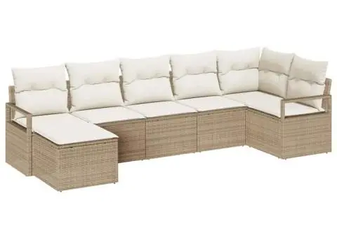 Set de canapea de 7 piese pentru grădină cu perne Bej Ratan Poliester - 2/5