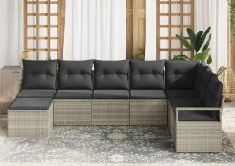 Set canapea grădină cu perne gri deschis din poliratan - 3/5