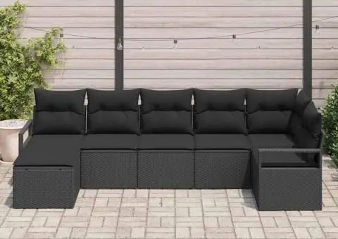 Set canapea de grădină cu perne Negru Ratan Polimeric - 1/5