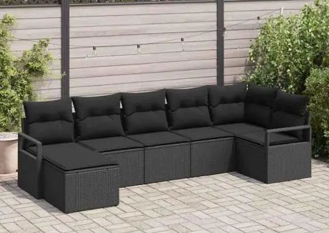 Set canapea de grădină cu perne Negru Ratan Polimeric - 3/5