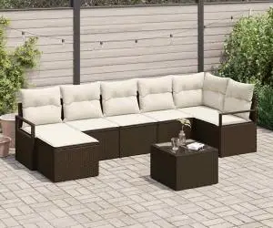 Set de Canapea cu 7 Piese pentru Grădină cu Perne Ratan Poli Gri