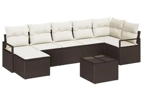 Set de Canapea cu 7 Piese pentru Grădină cu Perne Ratan Poli Gri - 2/5