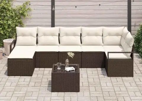 Set de Canapea cu 7 Piese pentru Grădină cu Perne Ratan Poli Gri - 3/5