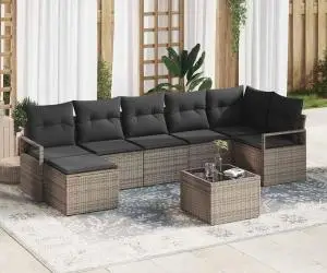 Set de Canapea de Grădină vidaXL cu 7 Piese și Perne Ratan Poliester Negru