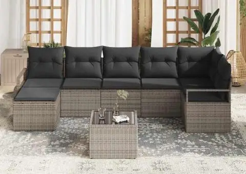 Set de Canapea de Grădină cu 7 Piese și Perne Ratan Poliester Negru - 3/5