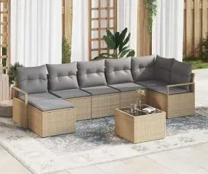 Set canapea de grădină 8 piese cu perne Black Poly Rattan