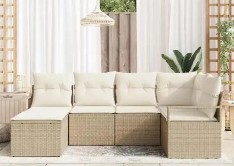 Set de canapea de grădină cu 8 piese și perne, ratan poli maro - 3/5