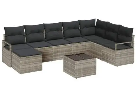 Set de Canapea Grădină cu Perne Gri Ratan Poliester - 2/5