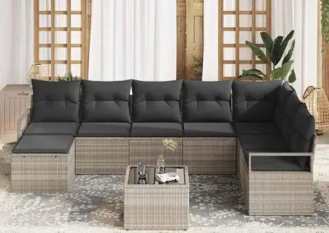 Set de Canapea Grădină cu Perne Gri Ratan Poliester - 3/5