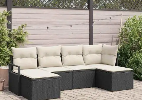 Set canapea de grădină 6 piese cu perne, Negru Ratan - 1/5