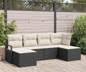 Set canapea de grădină vidaXL 6 piese cu perne, Negru Ratan