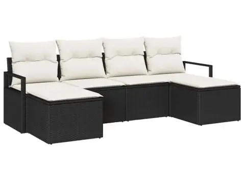 Set canapea de grădină 6 piese cu perne, Negru Ratan - 2/5