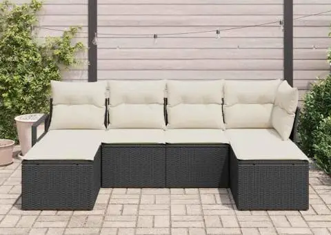 Set canapea de grădină 6 piese cu perne, Negru Ratan - 3/5