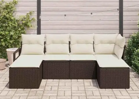 Set Canapea Grădină cu Perne Maro Poli Ratan - 3/5