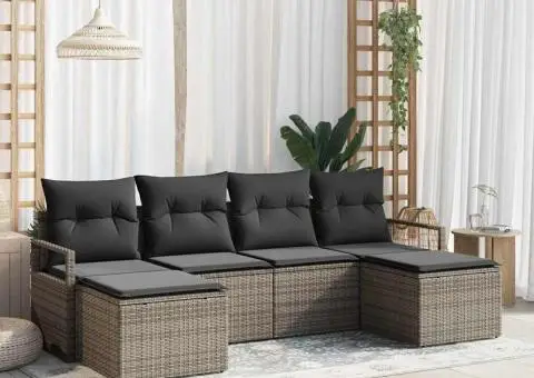 Set de Canapea de Grădină 6 Piese cu Perne Gri Poli Ratan - 1/5