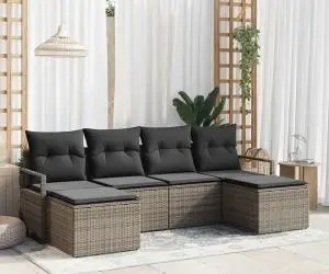 Set de Canapea de Grădină vidaXL 6 Piese cu Perne Gri Poli Ratan