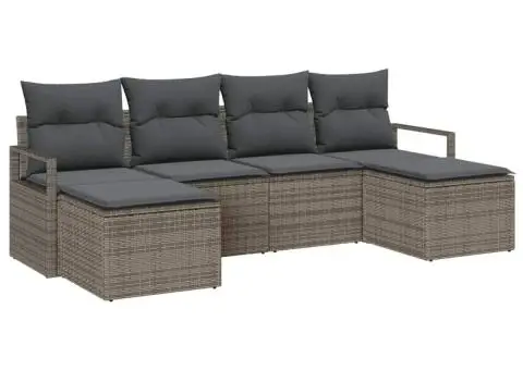 Set de Canapea de Grădină 6 Piese cu Perne Gri Poli Ratan - 2/5