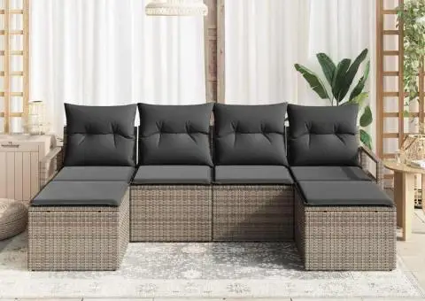 Set de Canapea de Grădină 6 Piese cu Perne Gri Poli Ratan - 3/5