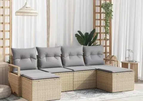 Set de Canapea Grădină cu Perne Bej Ratan Poli - 1/5