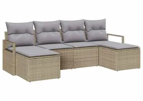 Set de Canapea Grădină cu Perne Bej Ratan Poli - 2/5