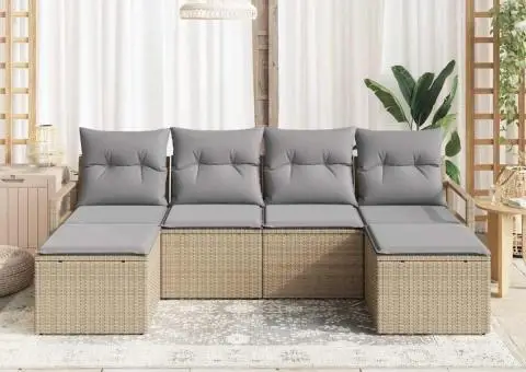 Set de Canapea Grădină cu Perne Bej Ratan Poli - 3/5