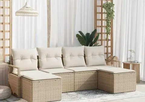 Set de Canapea pentru Grădină cu Perne Bej din Ratan Poli - 1/5